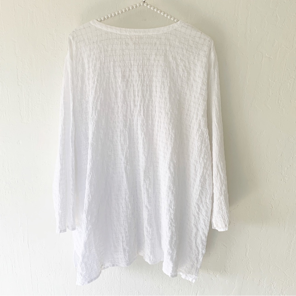 Eileen Fisher 3/4-Sleeve Stretch-Cotton Voile Box Tunic Top - Picture 3 of 8